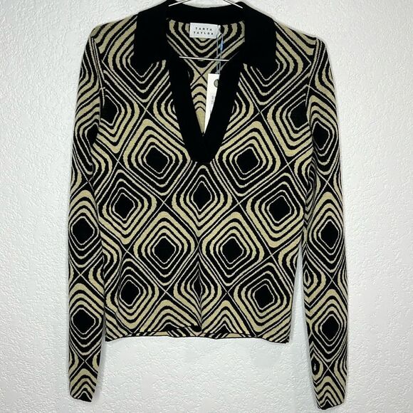 NWT Tanya Taylor Darcy Knit Butter/ Black Wool Large - Picture 2 of 14